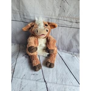 Retired Folkmanis Brown Cow Stage Hand Puppet Brown White Stripe On Head